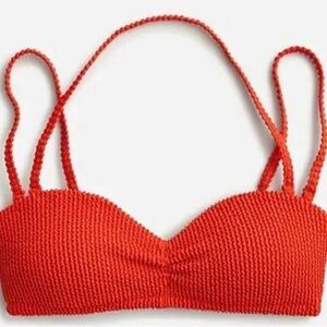 NWT J. Crew Retro Scrunchie Sweetheart Bikini Top in Vivid Flame Coral Red Sz 3X